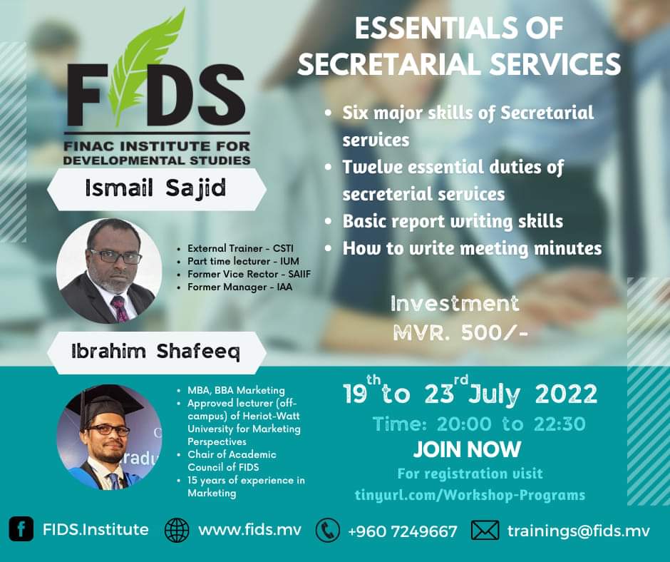 FinacInstitute's tweet photo. Essentials of Secretarial Services with Ismail Sajid and Ibrahim Shafeeq
The session will be held Online!
follow the link to register->https://t.co/8AT2dM9sRe
#management #training #workshop #education https://t.co/bhVC3PDRbS