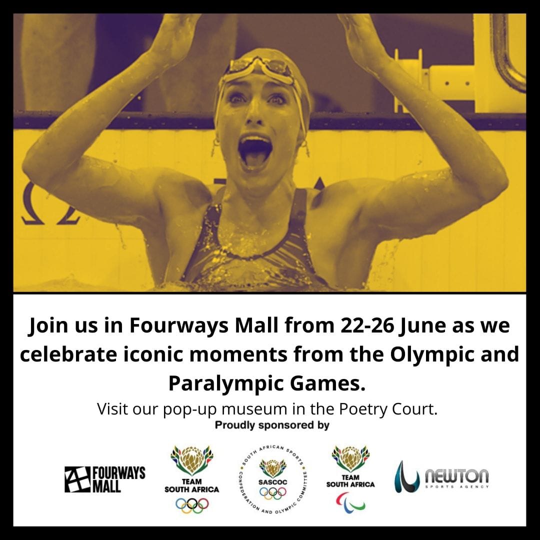 Pop in at our pop-up museum at the Fourways Mall Poetry Court as we look back into #TeamSA's history defining moments from the <a href="/Paralympics/">Paralympic Games</a> &amp; <a href="/Olympics/">The Olympic Games</a>, and view memorabilia from those moments. Come experience greatness with us from today until Sunday.