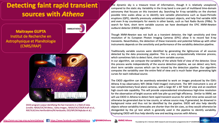 XMM2Athena's tweet photo. Another piece of #sciencetogo
This time by @MaitrayeeGupta of @IRAP_France , about the EXOD algorithm to search for faint, short term variable X-ray sources, now with @ESA_XMM and in a future with @AthenaXobs WFI. Don't miss it!
More info 👇:
https://t.co/CVcfyIlQzN https://t.co/p3Y555hCu5