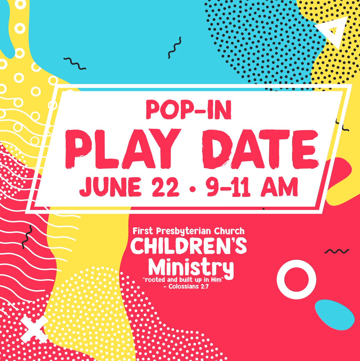 Parents! Don't forget about our Children's Pop-in Playdate today from 9-11 a.m. It's the perfect time for summer fun and growing in faith with your child!