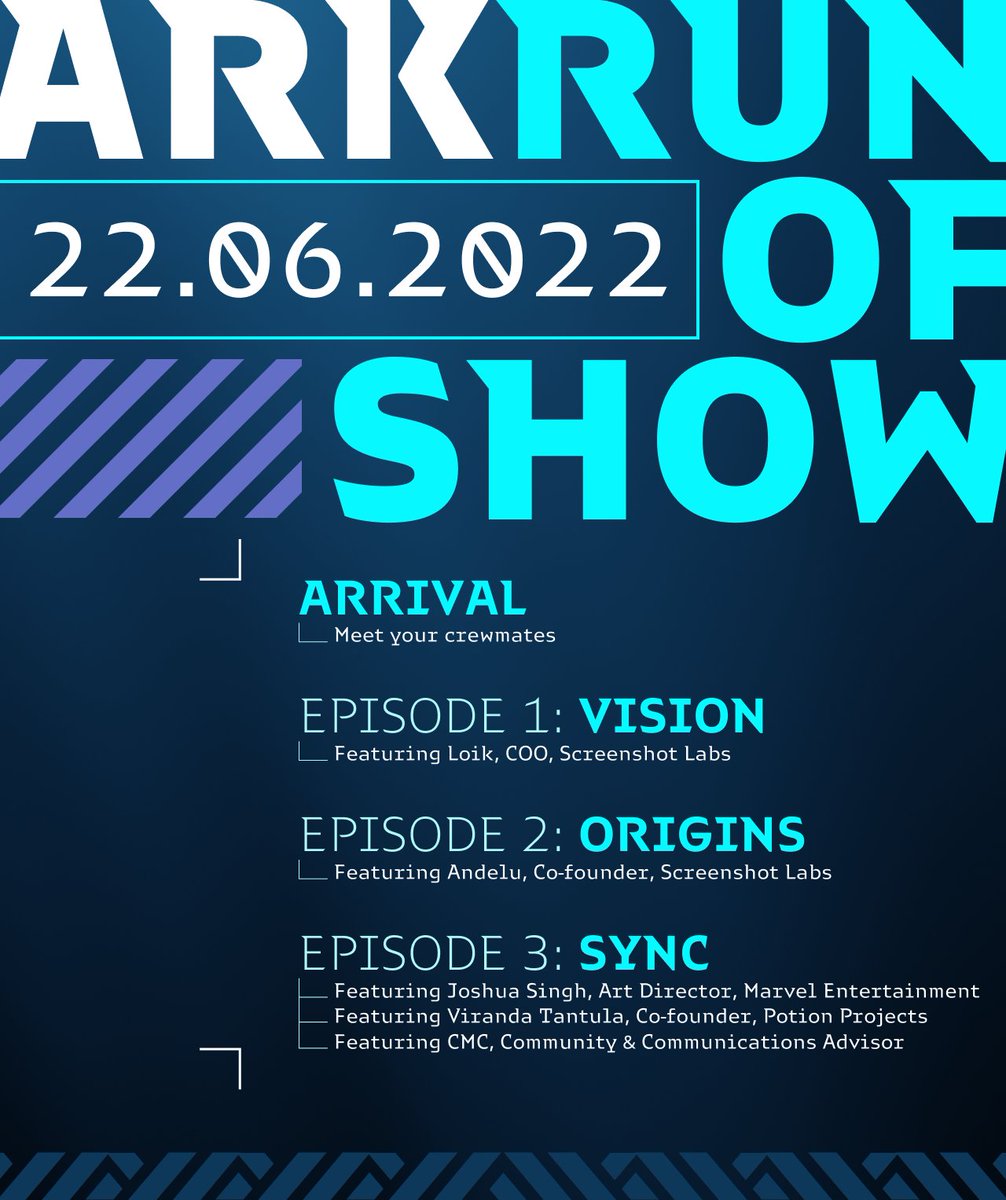 Everai's tweet photo. Attention Crew! Here is today's run of show!
Location: Lightbox NYC, West 37th Street
Time: 11:30am - 2:30pm EST
Stream: https://t.co/LdqzRbM7Ru
Please arrive on time to fully experience the Ark. Episode 1 begins promptly at 12pm EST! 💙💠 https://t.co/SNeGKKr7sl