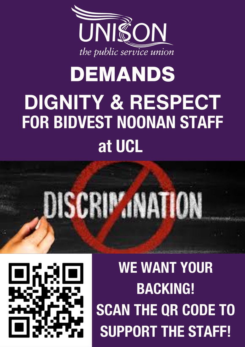 The @BidvestNoonan security staff at @ucl are being let down by poor treatment under outsourcing. We demand dignity and respect for them! Sign our petition now: action.unison.org.uk/page/108248/pe… #bringthemin #endoutsourcing #wedemandbetter