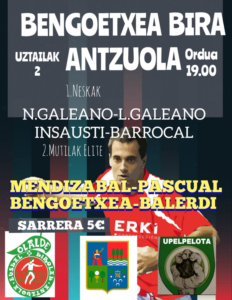Antzuolako Jaixak gainean ditugula, ohiturari jarraituz, pilota jaialdia antolatzera goaz. Uztailak 2, arratsaldeko 19:00etan, herriko pilotalekuan. 
Zatoz pilotaz gozatzera. 
#Antzuola #Pilota #UpelPelota