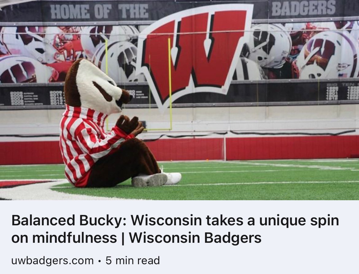 Bucky Meditates! An incredible story about <a href="/Ross_Vincent4/">Ross Vincent</a> and how his meditation journey led to a collaboration where we brought meditation training to <a href="/UWBuckyBadger/">Bucky Badger</a>, <a href="/UWDanceTeam/">UW Dance Team</a> and <a href="/UWCheer/">UW Cheerleading</a>. Shoutout to <a href="/talkinwithj/">Jose Montoya</a> on the article. Link in comments.

#meditation
#onwisconsin