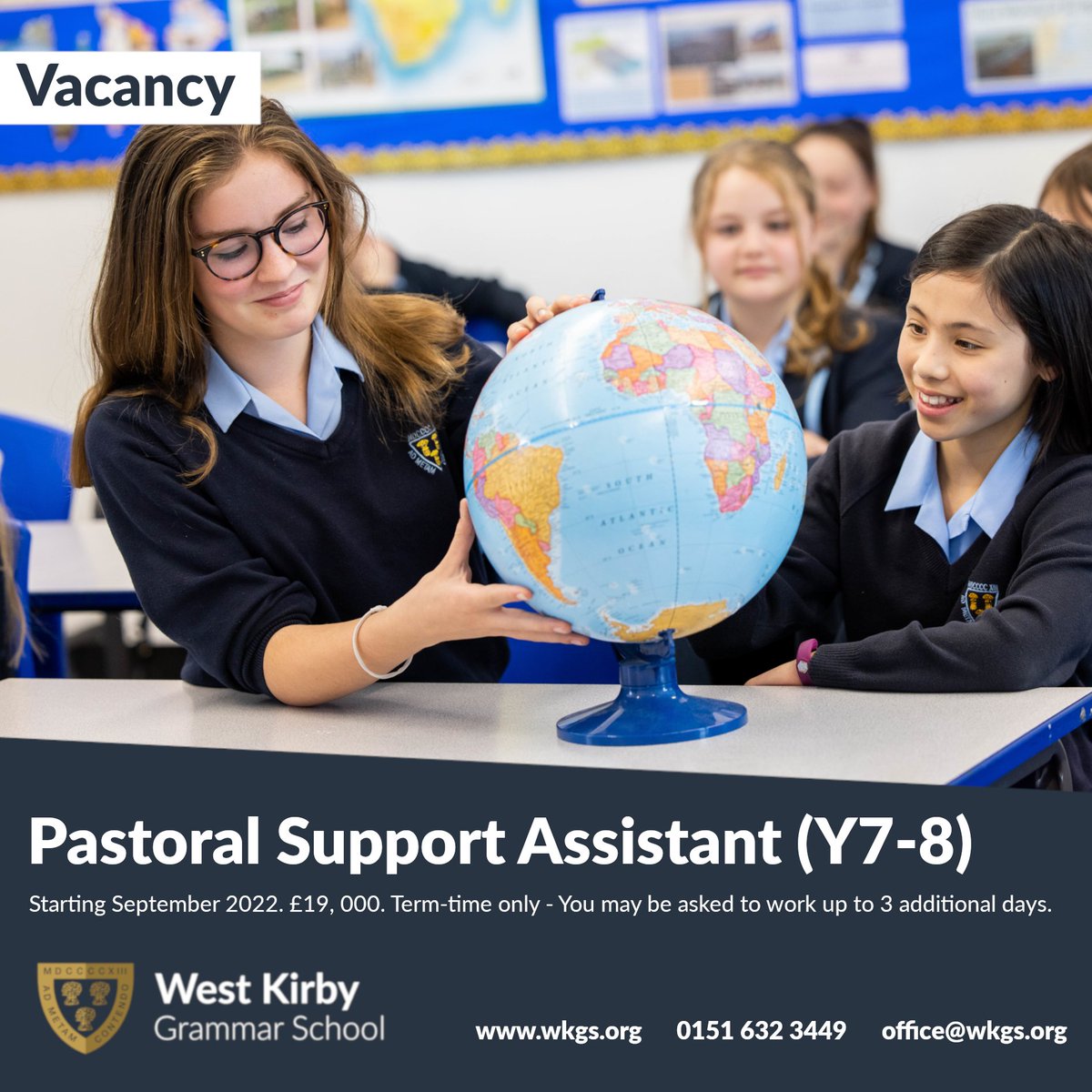 We are seeking to appoint an enthusiastic, committed individual to be a member of the Pastoral Team to offer support to students in Year 7-11, with a focus on Years 7 – 8 and transition. Please visit the link below for more information...

wkgs.org/latest-news/va…