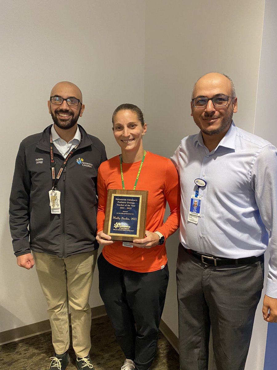 🏆 This year’s <a href="/NCHUrology/">Pediatric Urology, Nationwide Children's Hospital</a> Teaching Award winner: <a href="/M_FuchsMD/">Molly Fuchs MD</a> 🙌👏

A limerick: 

Your commitment to training is clear
With tips, tricks, or sensitive ear
It’s not just the patients you reach
But the trainees you teach
That brings award to your efforts this year

<a href="/hamzeh_farraj/">Hamzeh Farraj</a>