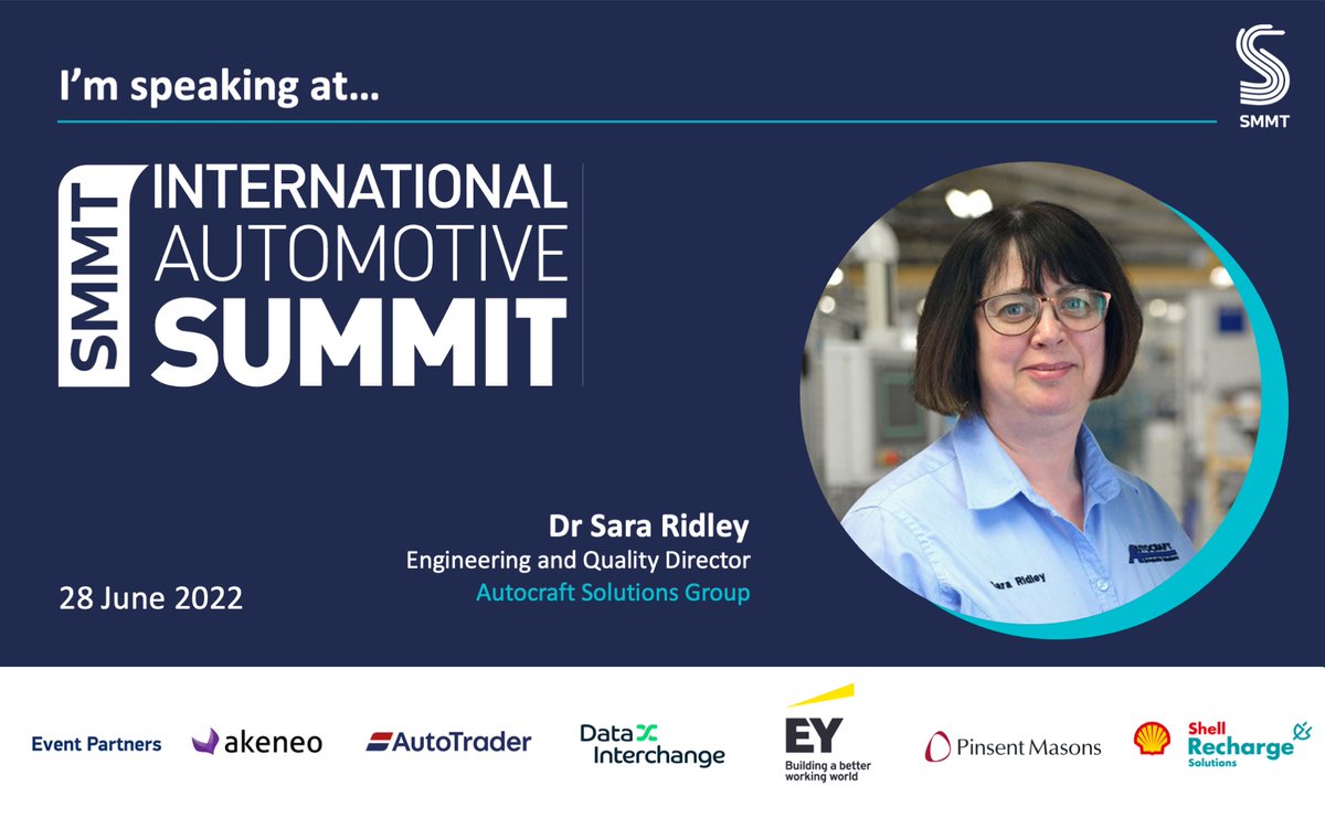Look out for Dr Sara Ridley at the #SMMTsummit panel discussion ("The opportunities and challenges of sustainability and the circular economy") on the 28th June at the Institution of Engineering and Technology (IET) in London! 

autocraftsg.com/dr-sara-ridley…