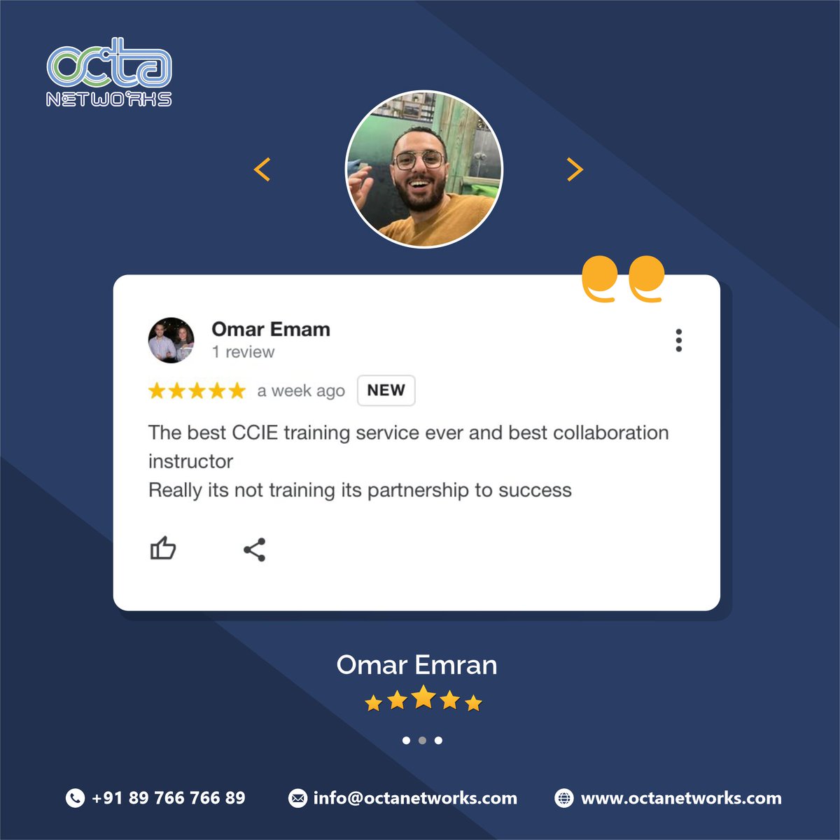 OctaNetworks's tweet photo. Mr. Omar Emam shares his review for CCIE Collaboration v3.0 training at Octa Networks!
#octanetworks #ccna #ccnp #ccie #cciecollaboration #networking #training #reviews #ccietraining #cciepreparation #cisco #routers #computernetworking #security #itinstitute #netwrokinginstitute https://t.co/wiuSLDBsoS