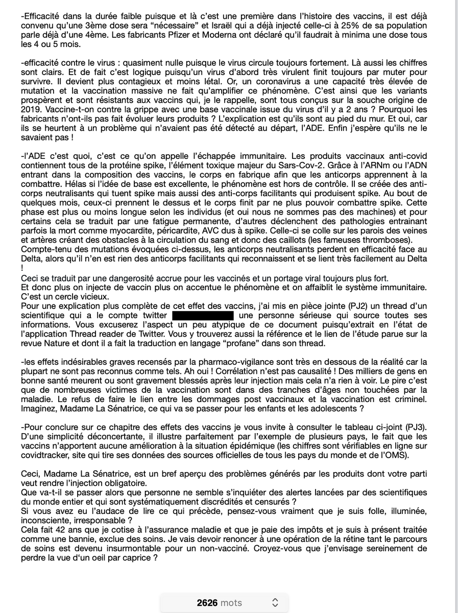 LaColitruche's tweet photo. @Annette_LEXA J'avais écrit à une sénatrice PS en sept dernier. Vu le mépris dont nous sommes l'objet, je mets ici cette lettre adressée à MP de la Gontrie qui n'en avait à priori rien à faire qu'on injecte de force à des millions de gens un poison inefficace.
Moi aussi je suis en guerre ! https://t.co/0m3AN80XUk
