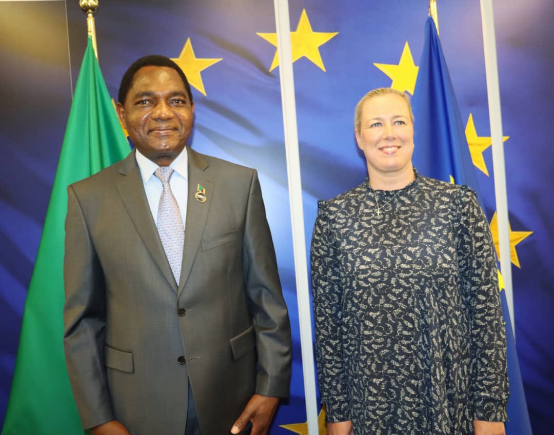 HHichilema's tweet photo. Held talks with EU Council President @CharlesMichel to discuss need for enhanced partnerships in trade &amp; investment between 🇿🇲 &amp;🇪🇺. 
Earlier, we met EU Commissioner for International Partnerships @JuttaUrpilainen and indicated #Zambia’s desire for mutually beneficial transactions https://t.co/Qxtd8oGnGB