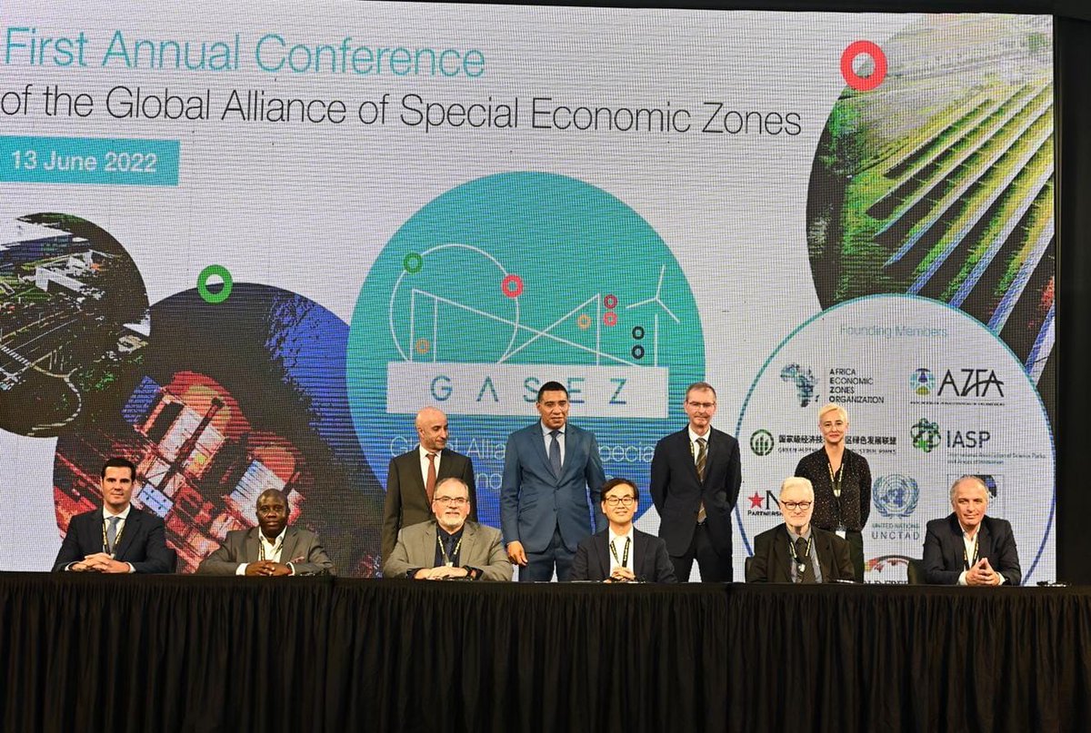 UNCTAD's tweet photo. The 1st annual conference of the Global Alliance of Special Economic Zones was held recently in Jamaica.
 
GASEZ is committed to advancing a new generation of sustainable zones that help build more inclusive &amp; sustainable economies where they operate. https://t.co/ykqwC0aiHM https://t.co/ESlH6c2m4q