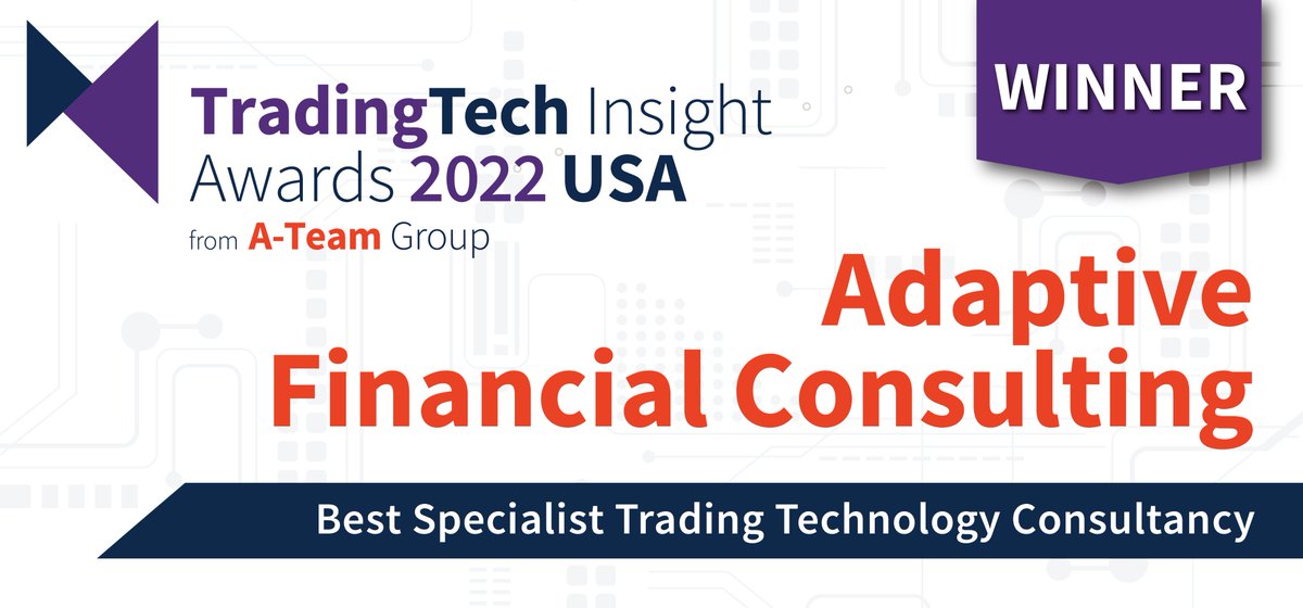 WeAreAdaptive's tweet photo. "Congratulations, @WeAreAdaptive, for winning Best Specialist Trading Technology Consultancy in the fourth annual TradingTech Insight Award USA." Angela Wilbraham, CEO at @ATeamInsight Group.
π Winners' report: https://t.co/cT7IlAxG7K
#Awards #BestConsultancy #FinTech https://t.co/i39OVMhlK0