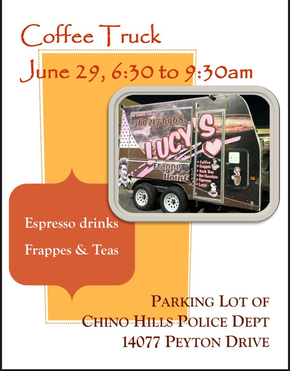 ChinoHills_PD's tweet photo. Please join us.. June 29, 0630-0930.. for coffee ☕️ and conversation. https://t.co/C9WrlUFMjh