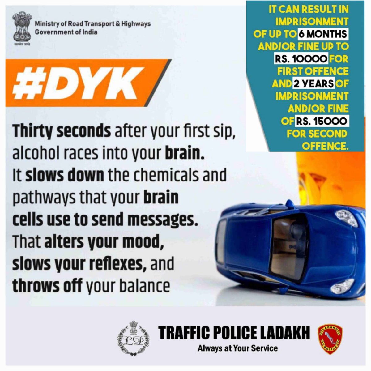 ddnewsladakh's tweet photo. 👉Do you know how a alcohol kicks you out of you? 
👉What is the penalty you have to pay if pillion rider isn't wearing a helmet?! 
👉What caution you have to take when riding a cycle! 

#RideSafeBeSafe! https://t.co/xscPf8hv9D
