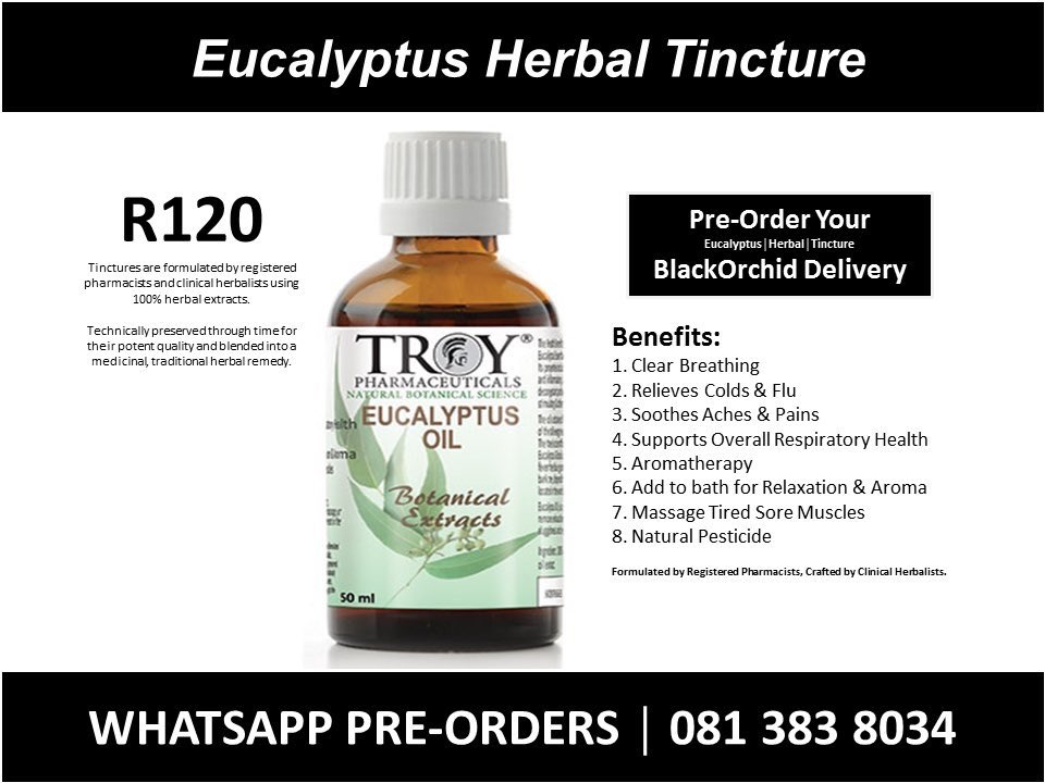 Winter Deals: Shop Eucalyptus Oil 
- Clear Breathing
- Relieves Colds &amp; Flu
- Soothes Aches &amp; Pains
- Supports Overall Respiratory Health
- Aromatherapy
- Add to bath for Relaxation &amp; Aroma
- Massage Tired Sore Muscles
- Natural Pesticide

Shop🛒 #EucalyptusOil R120