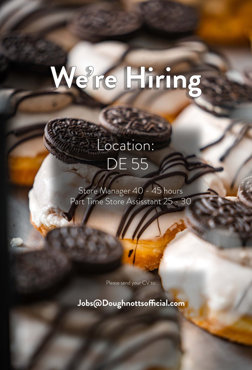 Doughnotts's tweet photo. Fancy joining the Doughnotts Family?

We’re looking for a fun, outgoing, driven and hard working people to make our team in our NEW STORE 👀 

Think you’ve for what it takes? Send your CV and a cover letter to jobs@doughnottsofficial.com https://t.co/nsC82TksuP