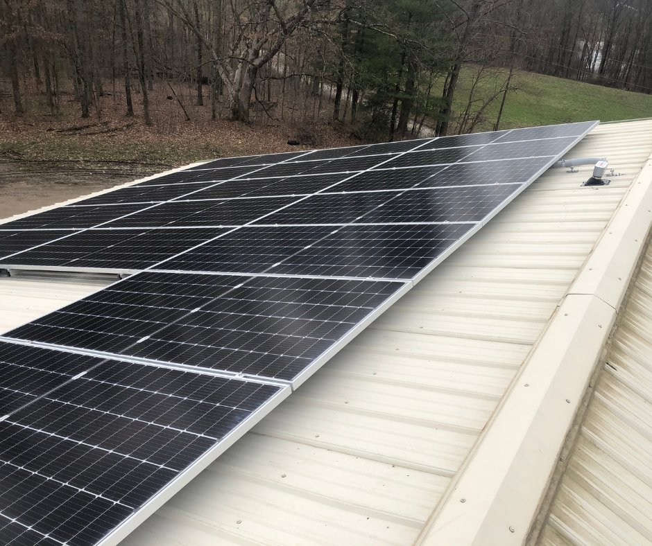 EISSolar's tweet photo. We enjoyed the extra “help” from our dog friend while installing this roof mount installation for Clarion River Organics. It includes 71 VSUN 410W bifacial panels. It is expected to produce approximately 36,410 kW. #EISSolar #ClarionRiverOrganics #NEWSolar #HarvestTheSun https://t.co/3PHkrpRVDA