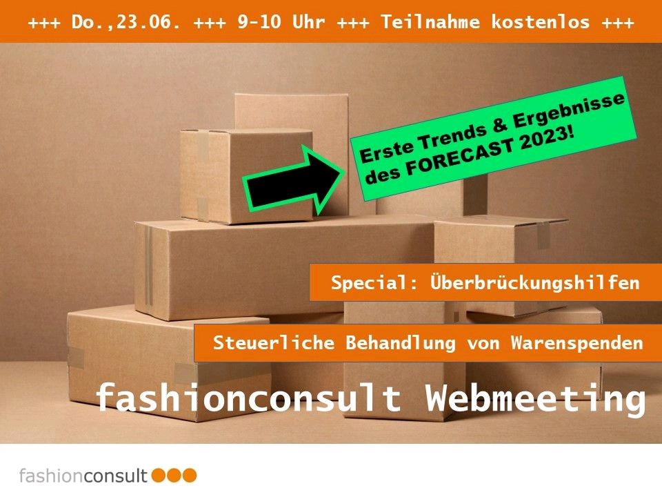 Thema im #fashionconsult webmeeting: Die steuerliche Behandlung von #Warenspenden im Rahmen der #Überbrückungshilfen. Wie wirken sich die #Spenden in #Bilanz und bei der #Einkommensteuer aus. Ein  #Steuerberater und #Wirtschaftsprüfer von der #dhpg gibt Auskunft.