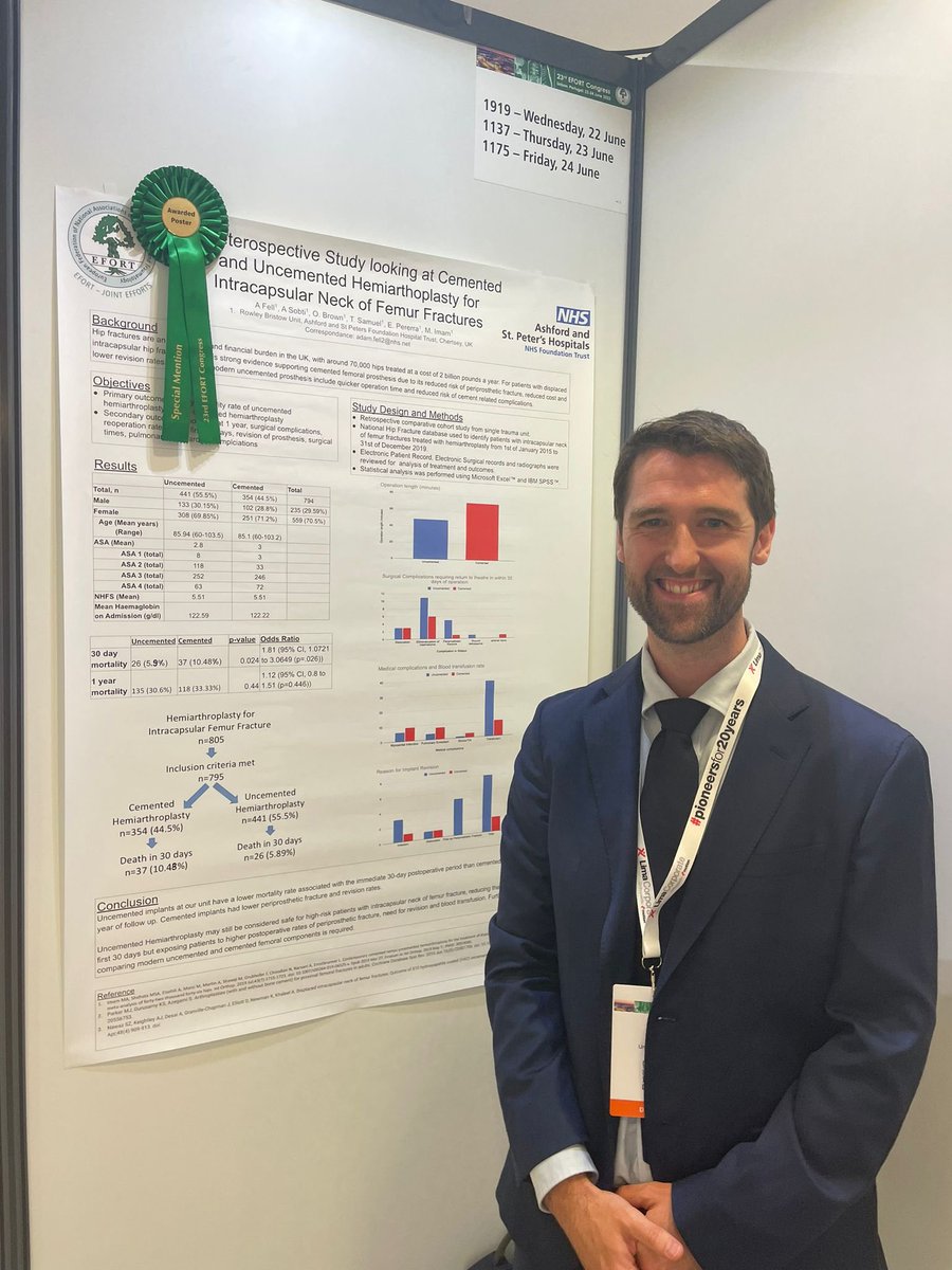 MoAImam's tweet photo. At the same time, our registrar winning the best poster award for our comparative study comparing cemented vs non cemented hemiarthroplasties in @EFORTnet annual meeting in Lisbon Portugal. @ASPHFT https://t.co/cWVINB4kQV