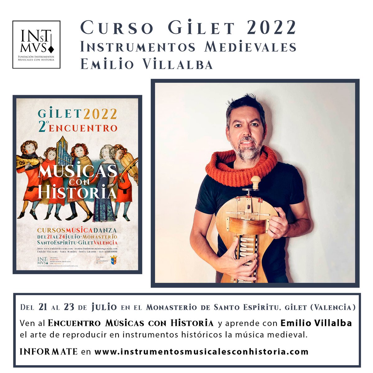 ✴️Falta muy poco para el inicio del 𝗖𝘂𝗿𝘀𝗼 𝗱𝗲 𝗜𝗻𝘀𝘁𝗿𝘂𝗺𝗲𝗻𝘁𝗼𝘀 𝗠𝗲𝗱𝗶𝗲𝘃𝗮𝗹𝗲𝘀 de #𝗘𝗺𝗶𝗹𝗶𝗼𝗩𝗶𝗹𝗹𝗮𝗹𝗯𝗮 en #GILET
🎶Aprenderemos laúd, arpa, zanfona, salterio..Tenemos instrumentos en préstamo para iniciación ‼️
Toda la info en musicasconhistoria.com
