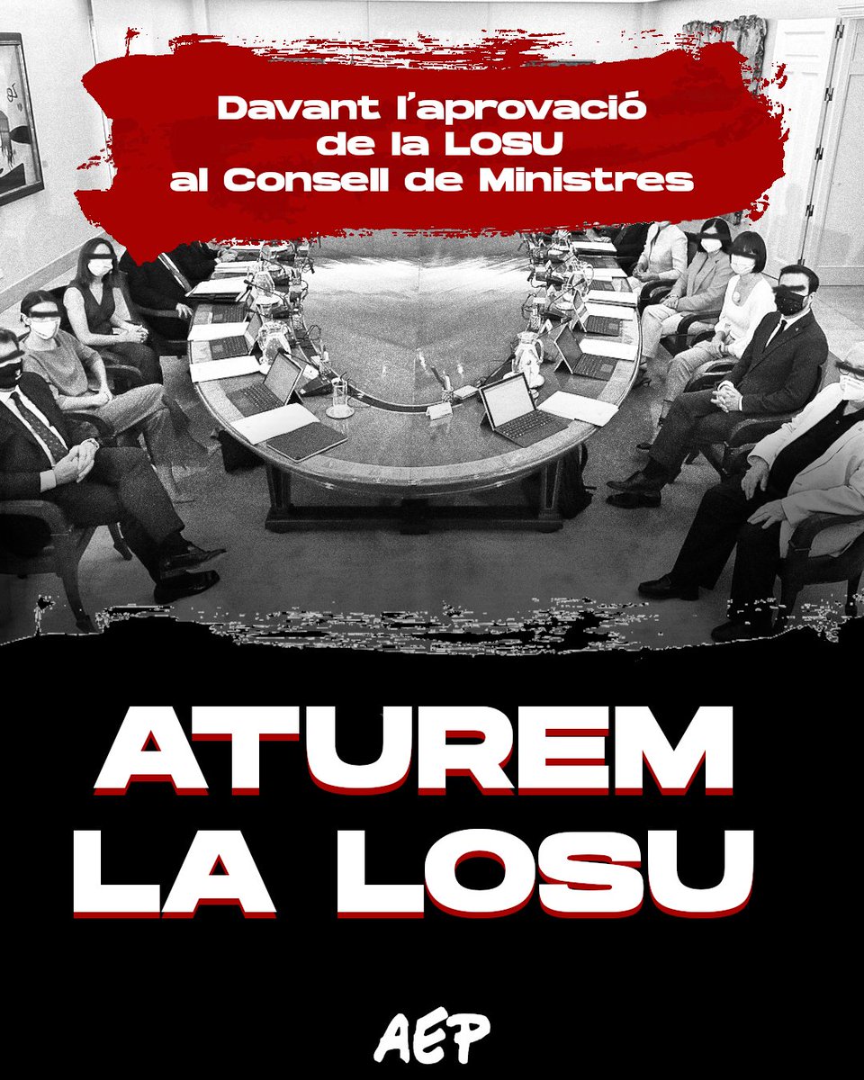AEP_Nacional's tweet photo. Ahir s'aprovava al Consell de Ministres l'aprovació de la Llei Orgànica del Sistema Universitari.

🔥No abandonarem la lluita contra la mercantilització i privatització de l'educació.

✊🏾No hi ha LOSU que valgui mentre aquesta no sigui feta per i de la classe treballadora. https://t.co/w2sV31p32z