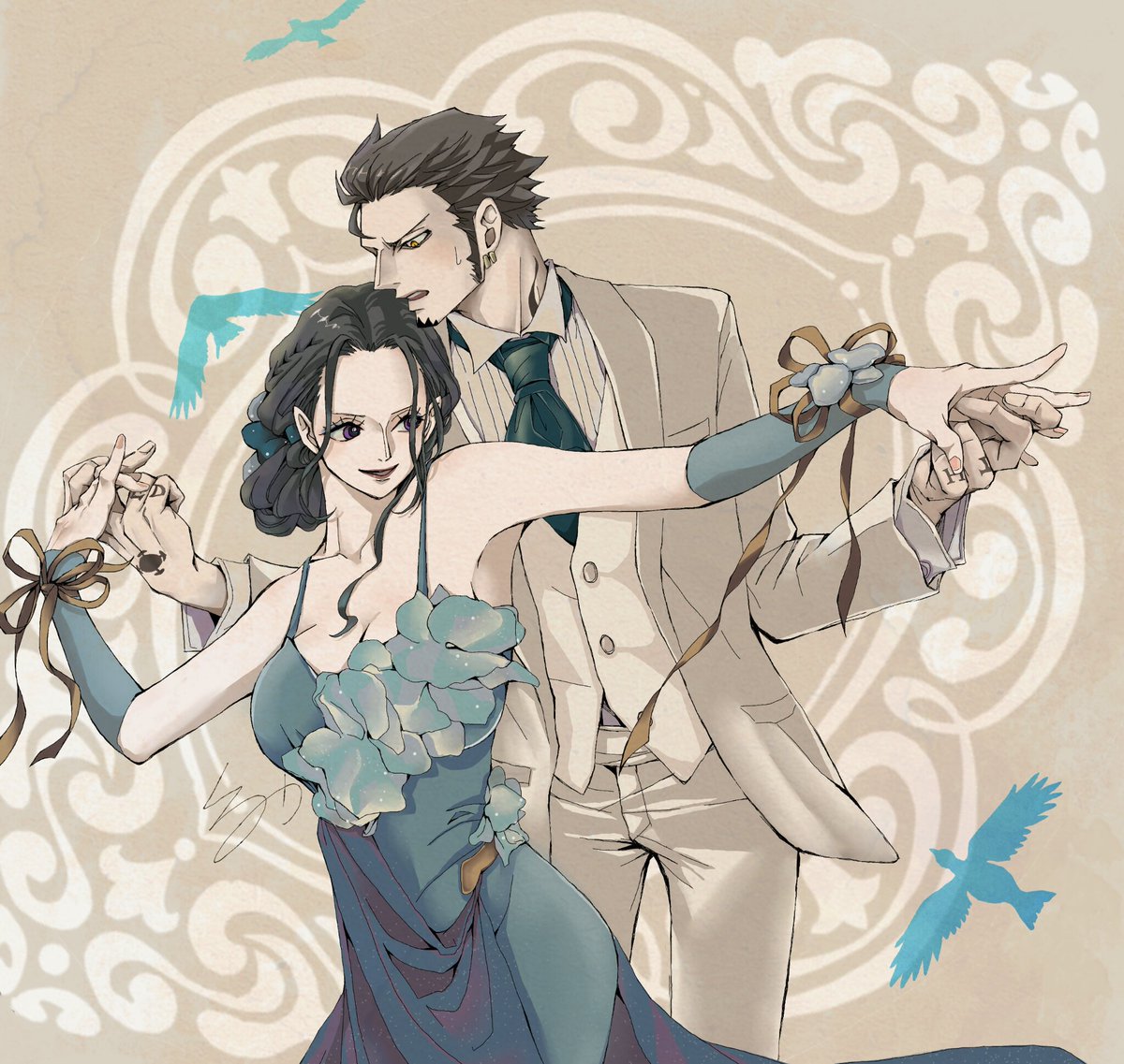 ローさんをリードするロビンちゃん #ONEPIECE 」|黒蜜のイラスト