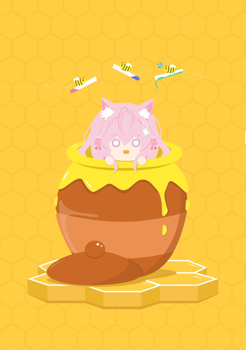 hakui koyori 1girl hexagon animal ears pink hair wolf ears solo open mouth  illustration images