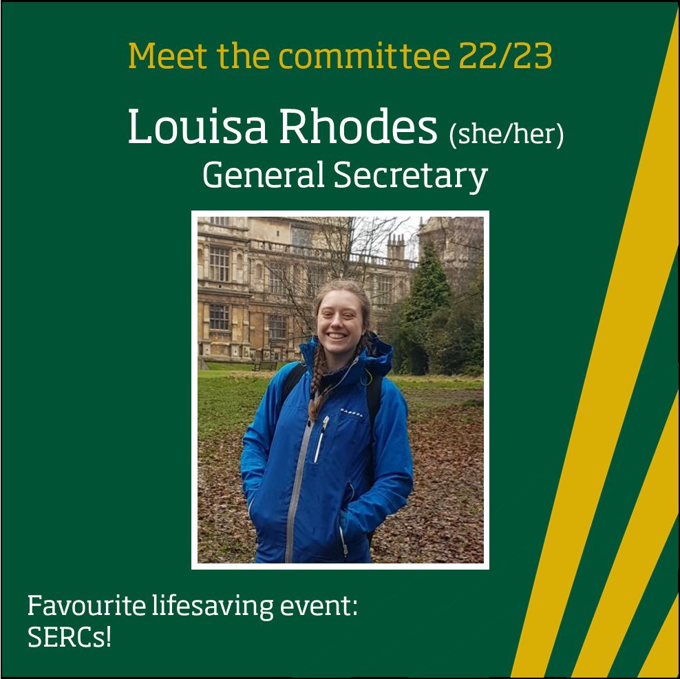 Next we have Louisa, our General Secretary! 

Louisa may not be the most experienced lifesaver but what she lacks in years she makes up for in organisation and enthusiasm!

💚💛💚💛

#weareuon #greenandgold  #lifesaving  #committee  #GENSEC 

<a href="/UoNSport/">University of Nottingham Sport</a> <a href="/BULSCA/">BULSCA</a>