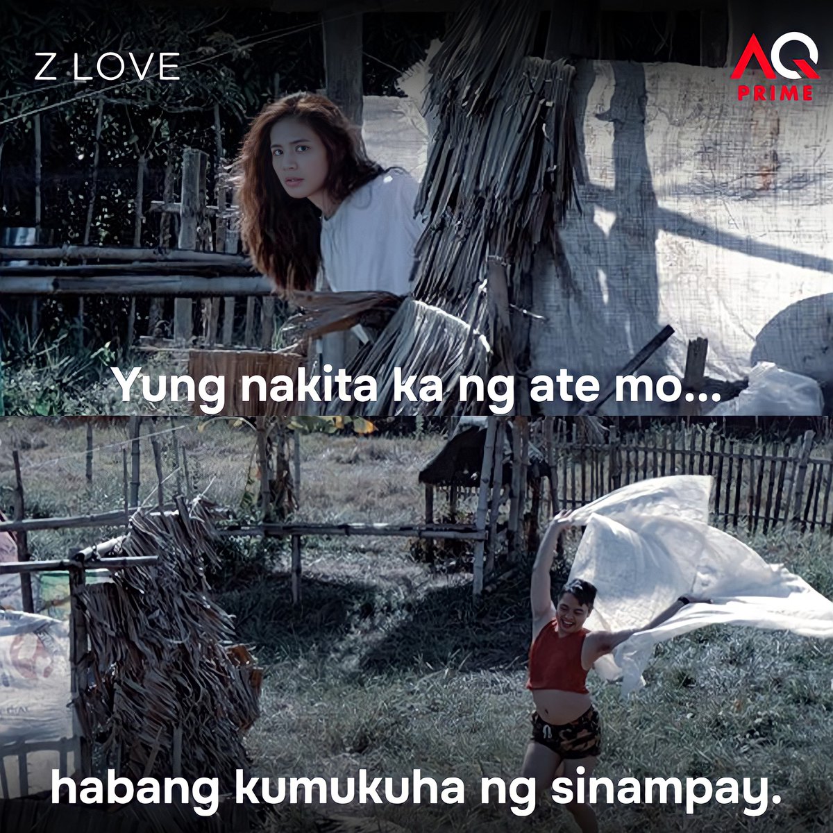 aqprimestream's tweet photo. #WednesdayMeme: Sino'ng ganito noong bata pa siya? Aminin!🌈😂 
 
‘Yung nakita ka ng ate mo… habang kumukuha ng sinampay.’

📷: #ZLOVE starring #DevonSeron, #KristofGarcia, #DJOnse, #RobSy, #MarcusMadrigal, and directed by #JojoNadela. 

Streaming soon on AQ Prime Stream. https://t.co/HaawfvE8yH