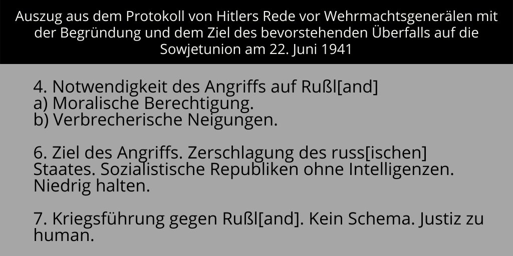 Auszüge aus Hitlers Rede vom März 1941 mit dem Grund und Ziel des Überfalls auf die Sowjetunion.

Drei Monate später begann Nazi-Deutschland am 22. Juni mit dem Einmarsch im Rahmen der Operation Barbarossa.

VEJ: 7/2
bit.ly/3OtCQyL

#otd #WWII #Geschichte #sowjetunion