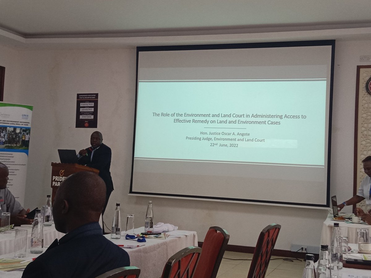 sigoalfred's tweet photo. Role of the Environment and lands court in administering access to effective remedy on land and Environmental cases by ELC Judge at the LED workshop 2022.
#environmentalrightsnow.
#LED2022
@phyllis_omido @CJGEA @UNEP @OHCHRKENYA @PwaniYouth https://t.co/J2hutsXR04