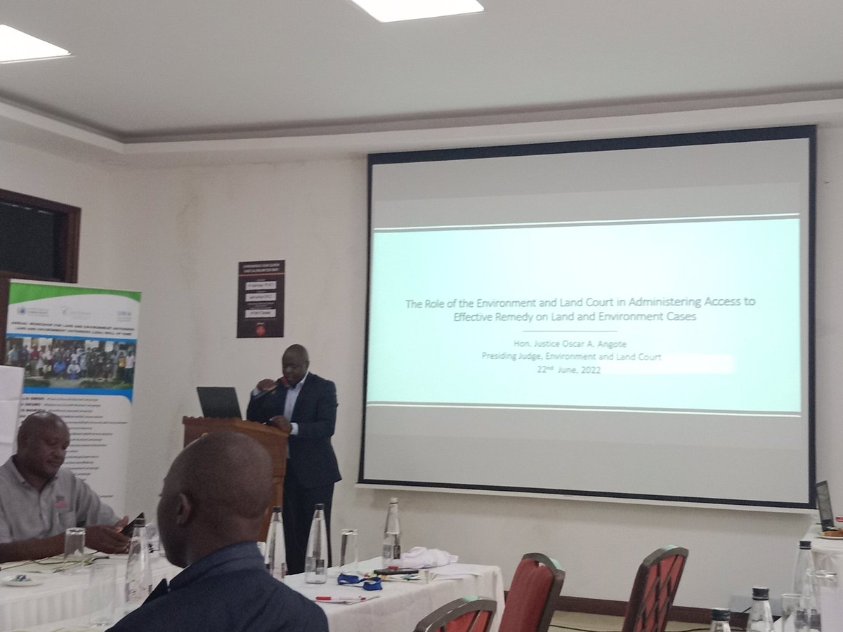 sigoalfred's tweet photo. Role of the Environment and lands court in administering access to effective remedy on land and Environmental cases by ELC Judge at the LED workshop 2022.
#environmentalrightsnow.
#LED2022
@phyllis_omido @CJGEA @UNEP @OHCHRKENYA @PwaniYouth https://t.co/J2hutsXR04
