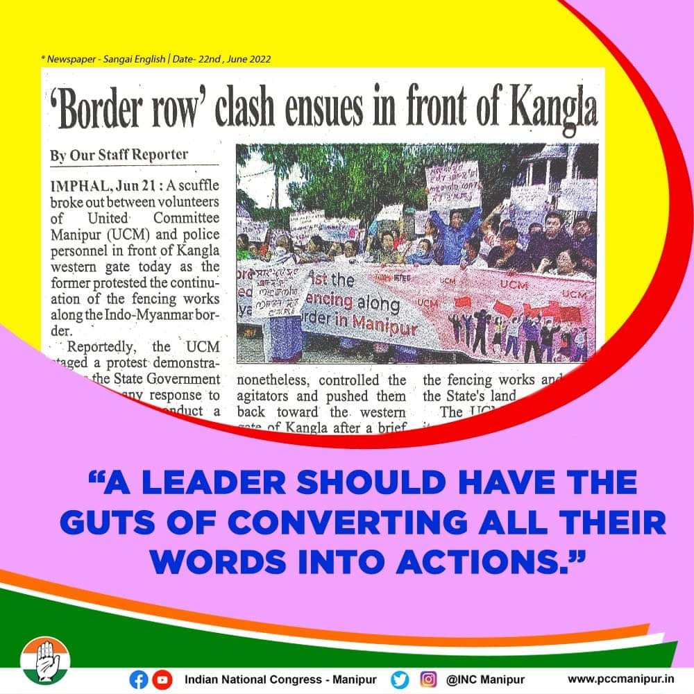 INCManipur's tweet photo. “It is very unfortunate that the state government is not paying interest on protecting the state boundary.”
#ManipurWithCongress https://t.co/nZS4A11Kif