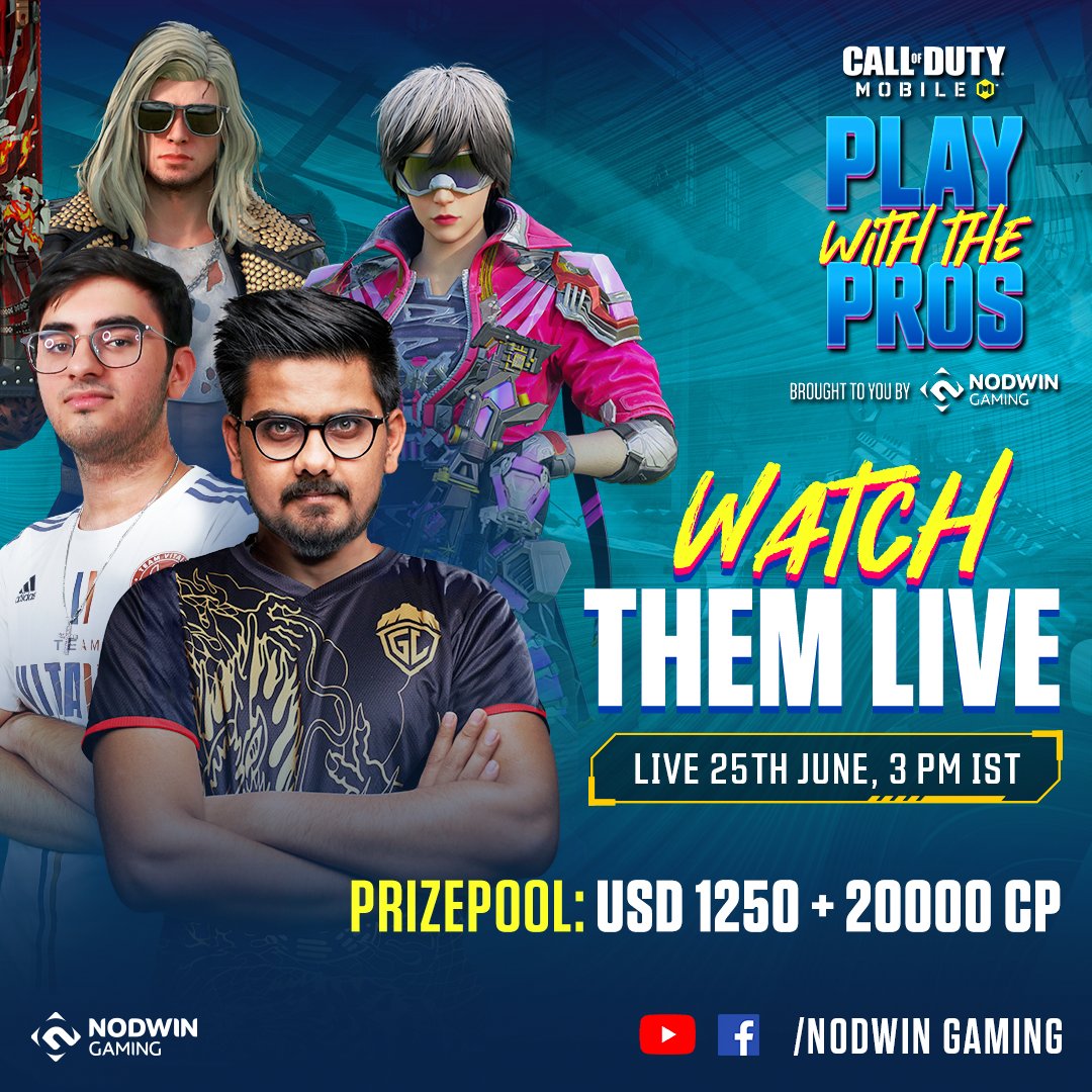 ESL_India's tweet photo. Get ready for some intense CODM action as we bring you the Episode 4 of Play with the Pros with GODL Neutrino &amp; Vitality Random 💥

Witness all the action LIVE 25th June, 3 PM IST
📺 YT/FB- NODWIN Gaming

#CODM #CallOfDuty #ReunitingSoldiers #CODMIndia #PlayWithPros https://t.co/ar0oDciJ2a