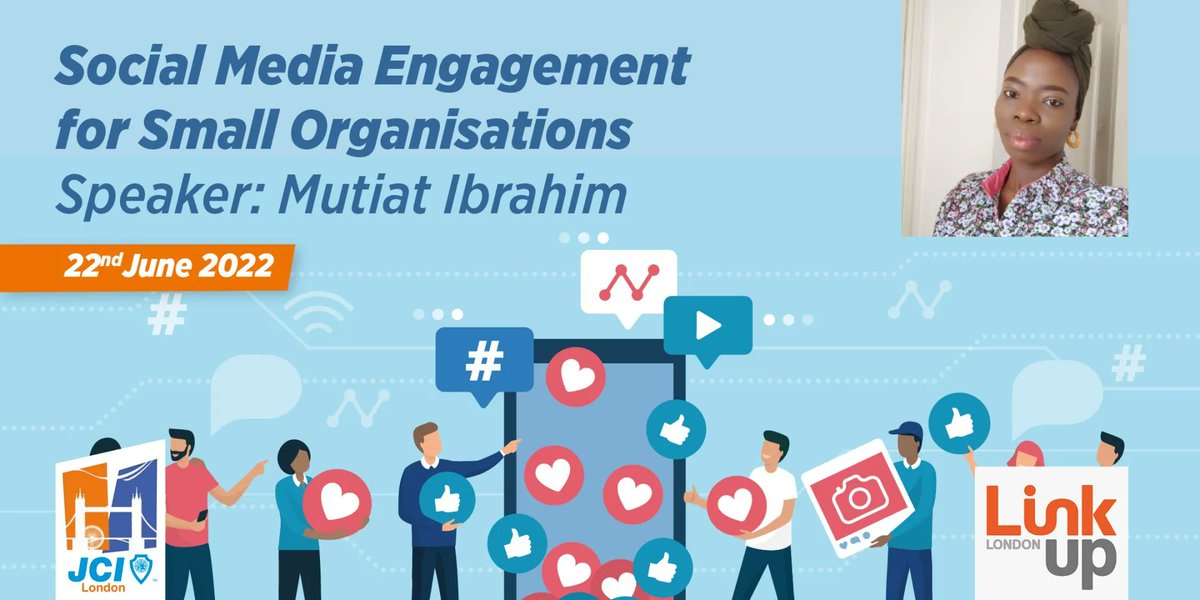 buff.ly/3OAi0xt
Don't forget to join Mutiat Ibrahim TODAY  virtually at 12pm GMT for JCI London's virtual workshop in partnership with LinkUp London: Social Media Engagement for Small Organisations!