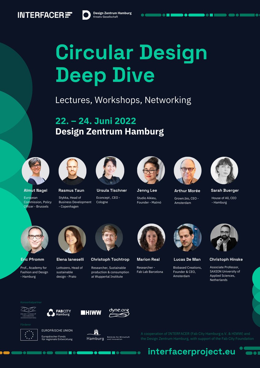 fabcityhamburg's tweet photo. Heute Nachmittag beginnt die 3-tägige #CircularDesign Deep Dive Konferenz im #DesignzentrumHamburg. Wir freuen uns auf die Inputs der Speaker:innen und den Austausch! Tickets sind für einen spontanen Besuch weiterhin verfügbar:
https://t.co/PS5YFpm5jk
#CDDD2022 #INTERFACER https://t.co/13B04H7BUo