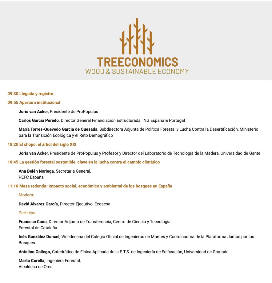 ecoacsa's tweet photo. A las 11:10 h, nuestro dtor. ejecutivo, @David_s_Alvarez, modera mesa s/ «Impacto social, económico y ambiental d #bosques en 🇪🇸». Participan:
🌳Francesc Cano @ctforestal
🌲Inés Glez. Doncel @IngMontesMadrid
🌳 Antolino Gallego @CanalUGR
🌲 @martacorella1 Sigue ➡️#Treeconomics https://t.co/h6FQGdqV8N