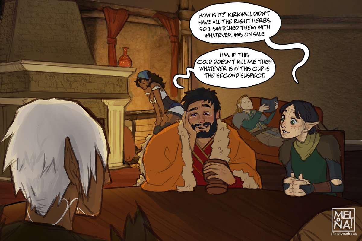 MelonaDraws's tweet photo. Just some cute banter!

The original joke was like "wait Anders isn't a doctor?!" but then I realized there's probably no doctors in Thedas anyways... 🤔 https://t.co/sfcM2nNE5r