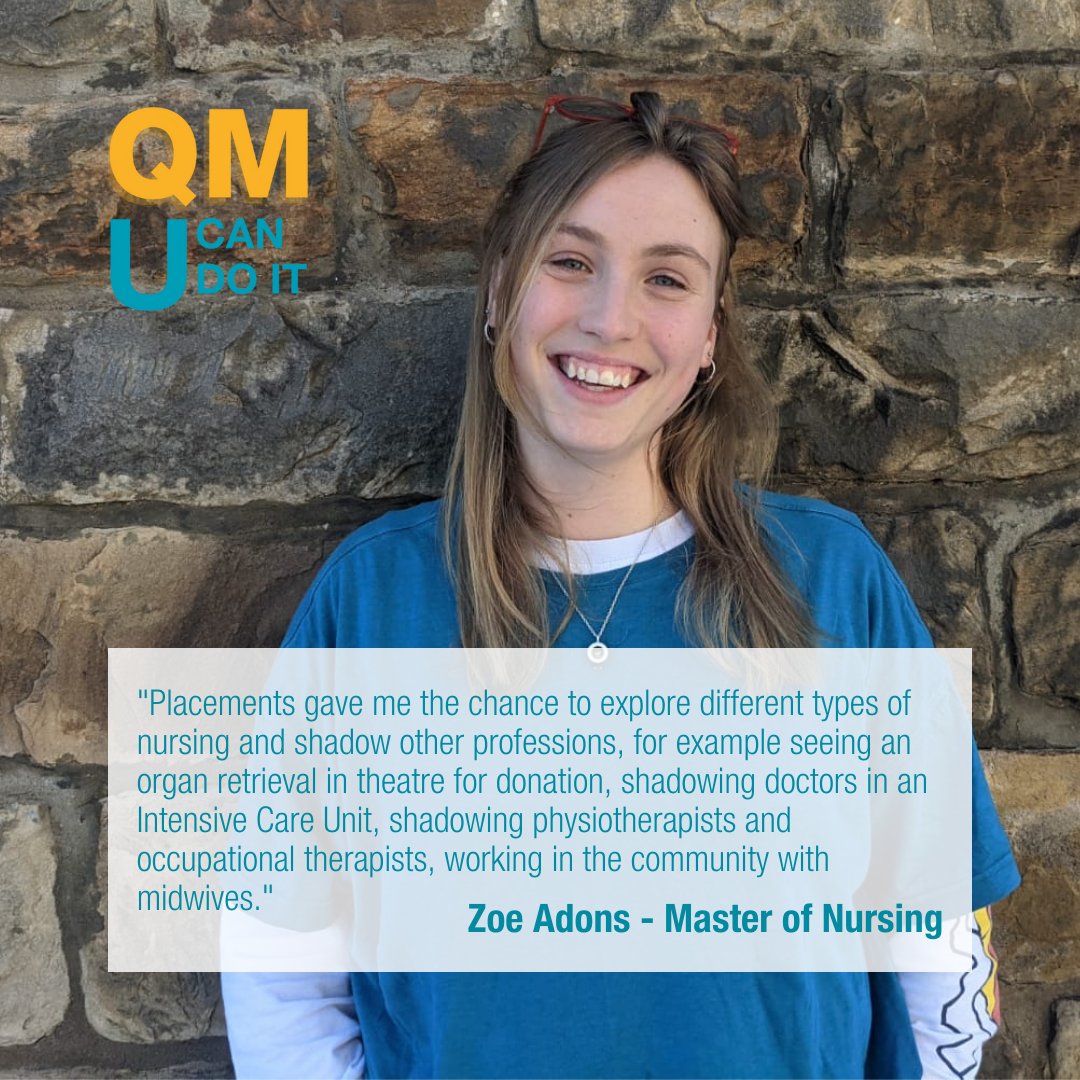 Our Master of Nursing students complete 2,300 hours of practical placements in healthcare settings as part of their degree! 

If you think Nursing might be for you, read more about Zoe's experience studying at QMU... ⏬

ow.ly/t4Nq50JEri3

#QMUCanDoIt