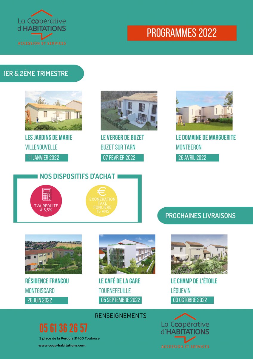 coophabitations's tweet photo. La #livraison des programmes 2022 de la Coopérative d’Habitations.

Plus d’informations sur https://t.co/magi8Wka39 ou par téléphone au 05 61 36 26 57

#immobilier #programmesimmobilier #devenirpropriétaire #programmesneufs #immobilierneuf https://t.co/jL1lBolz6u