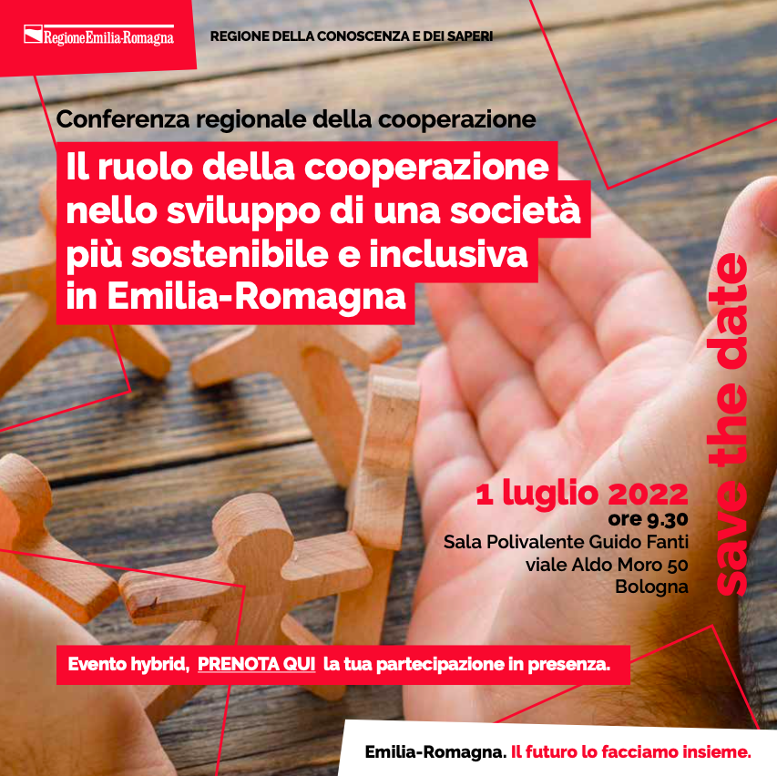 “Il ruolo della cooperazione nello sviluppo di una società più sostenibile e inclusiva”- #Conferenza regionale della cooperazione in Emilia-Romagna 

#1luglio2022 dalle ore 9:30 presso la <a href="/RegioneER/">Regione Emilia-Romagna</a> 

#SaveTheDate #cooperazione #politichedisviluppo 

agci-emr.org/conferenza-reg…