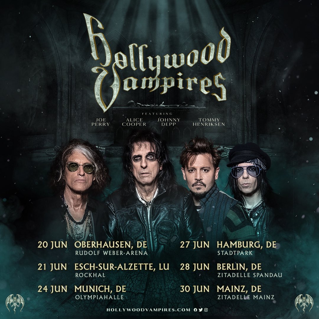 The Hollywood Vampires are BACK!! We're coming to Germany and Luxembourg Summer 2023!
 
Tickets go on sale Monday 27 June at 11:00am CET.
 
Keep an eye out for more to come…

 For tickets, info and more visit: HollywoodVampires.com