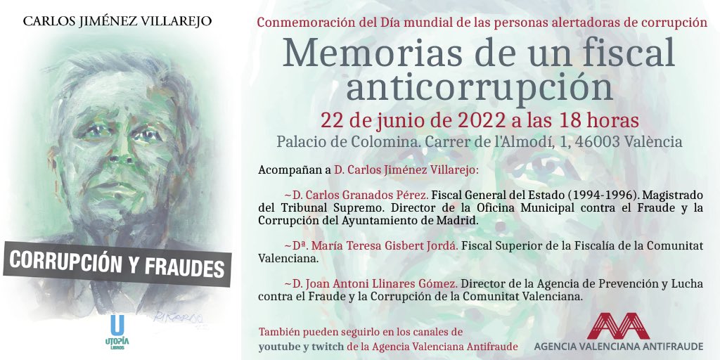 Hoy en la última sesión del curso PAS <a href="/UV_EG/">Universitat València</a> “#Prevención de la #corrupción en la gestión pública” proyectamos “Corrupción: organismo nocivo” de <a href="/PandoraBoxTV/">Pandora Box TV - Producciones Audiovisuales</a>, donde participó Carlos Jiménez Villarejo, 1er fiscal #anticorrupción y …Está tarde, estará en <a href="/AntifrauCV/">Agencia Valenciana Antifraude</a> a las 18h👇🏼👇🏼