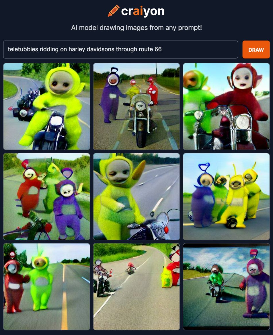 Teletubbies ridding Harley Davidson's through route 66 #dalle #craiyon