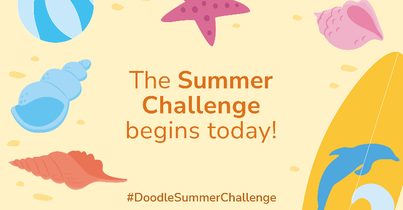DoodleLearning_'s tweet photo. The #DoodleSummerChallenge begins today!⛱️ It's easy to join the fun:

1. Visit https://t.co/LeM59uXWrT &amp; press ‘Register for the Challenge’ 

2. Encourage your child or pupils to earn 750 stars + a 14-day streak in DoodleMaths and/or DoodleEnglish

3. Earn FREE rewards! 🎁