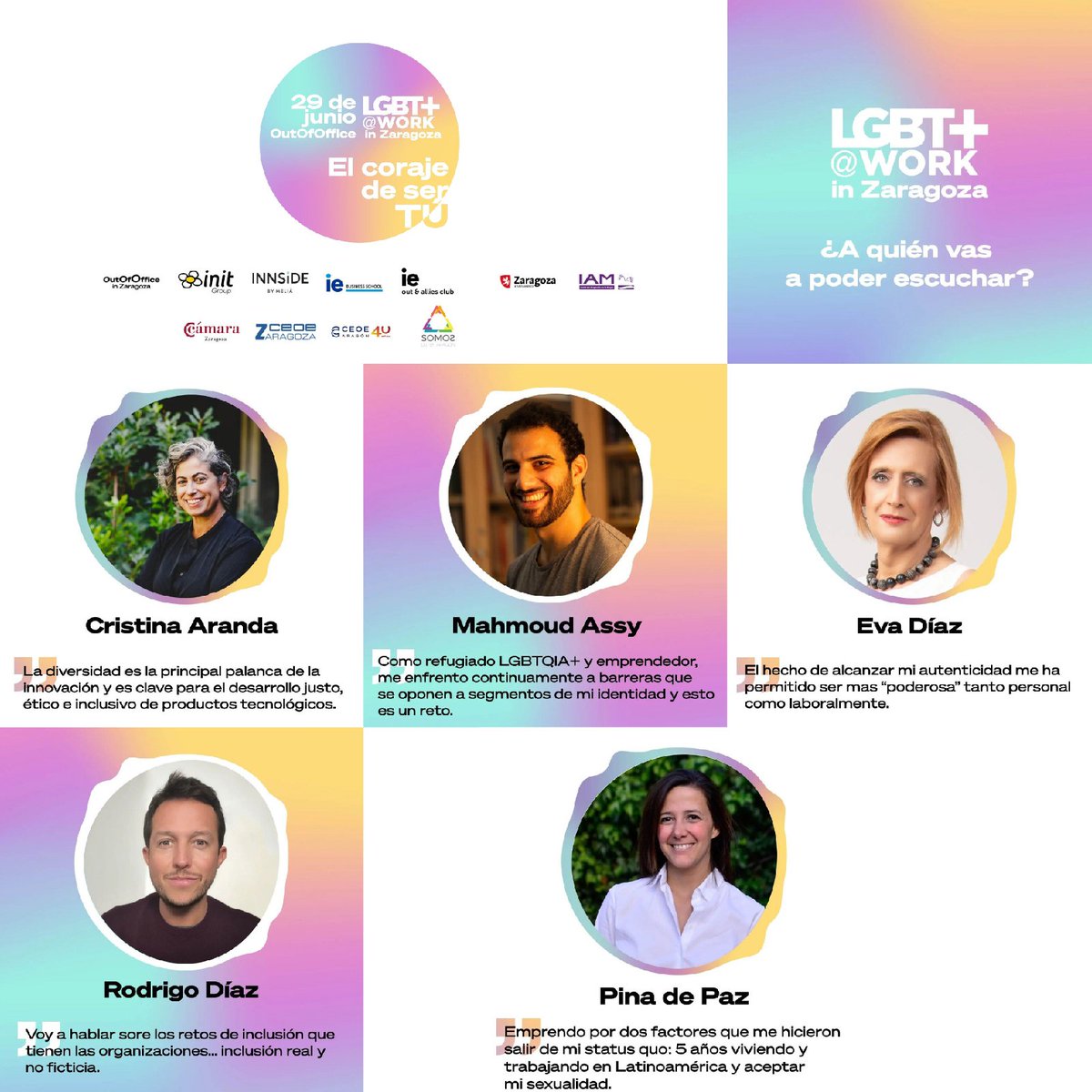 En una semana Zaragoza reunirá a un centenar de directivos y directivas en el primer congreso en la ciudad sobre diversidad LGBT+ en las empresas #LGBTatWorkZaragoza Más info e inscripciones 👉 bit.ly/3QCcDQq Mirad qué ponentes 👏👇