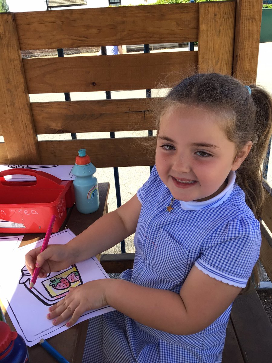YRStGabriels's tweet photo. Keeping cool in the sheltered writing area, colouring in some Giant Jam Sandwich pictures! @StGabrielsCofE @RainbowEduMAT https://t.co/gLHzdswCsE