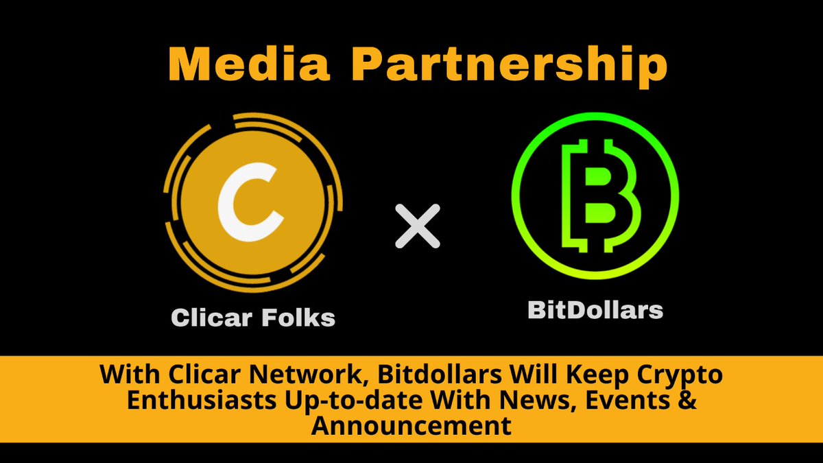ClicarNetwork's tweet photo. 📢🔥Clicar Folks new Partnership🔥
ClicarNetwork landed a crypto media partnership with @BitdollarsDeFi to keep #crypto users up-to-date with #BitDollars upcoming news
Stay tuned for more updates!!
#BSC #cryptocurrency $BTCD #blockchain #DeFi https://t.co/KygiKQHUlC