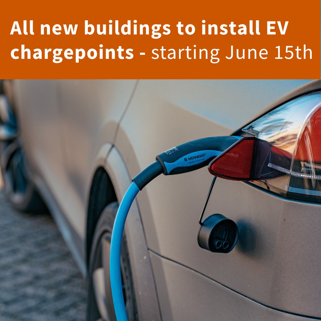 EV Chargers 🚘🔋⚡ will now be required in all new homes and buildings🏢 such as workplaces and supermarkets. 

This is a hugely positive environmental 🌍 step and by adding more chargers we can provide confidence for people making switch to EVs 
#evcharging #infrastructure