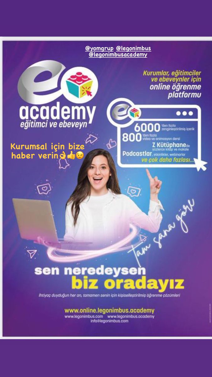 Ülkemizdeki en kapsamlı içerik ve yapay zeka destekli öneri modülleriyle, eacademy dijital ebeveyn ve eğitimci akademisi açılıyor👌👍 online.legonimbus.academy